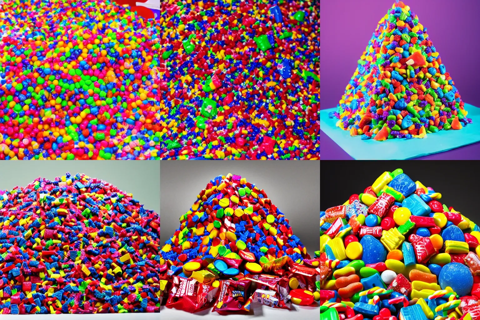 Prompt: A mountain made of Candy, professional photography