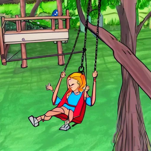 Prompt: donkey riding a playground swing, cell shading art style