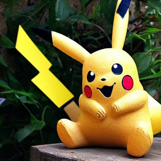 Prompt: Pikachu Sculpture made out of plywood