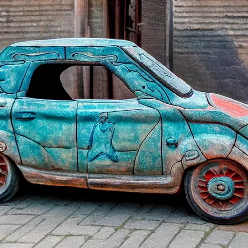 Prompt: A High quality award winning photo of a car with the bodywork painted with a ancient chine art style of the beatles, ancient china art style, car paint, ancient china style of the beatles, car paint the batles