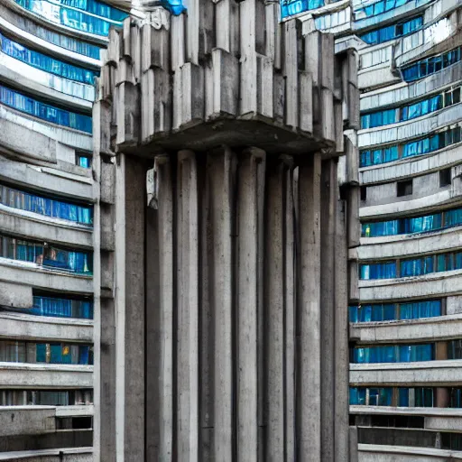 Prompt: a sci - fi beautiful brutalist hypermodern monument, with many rounded elements sprouting from the base tower creating a feel of an organic structure, photography