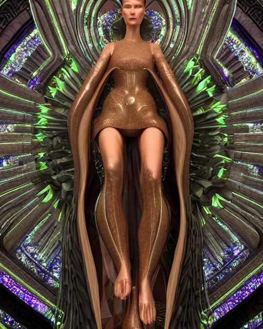 Image similar to a highly detailed metahuman 4 k close up render of an alien goddess bella hadid monument renaissance in iris van herpen dress schiaparelli in diamonds crystals swarovski and jewelry iridescent in style of alphonse mucha gustav klimt trending on artstation made in unreal engine 4