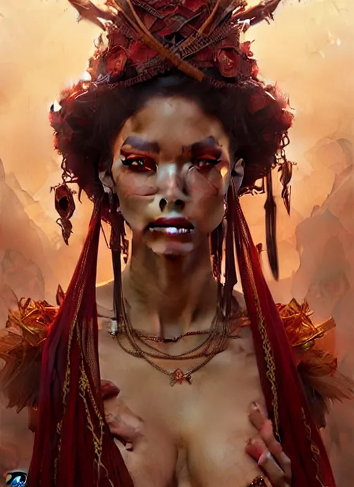 Prompt: : shango fantasy, fantasy magic, , intricate, elegant, sharp focus, illustration, highly detailed, digital painting, concept art, matte, art by WLOP and Artgerm and Greg Rutkowski and Alphonse Mucha, masterpiece