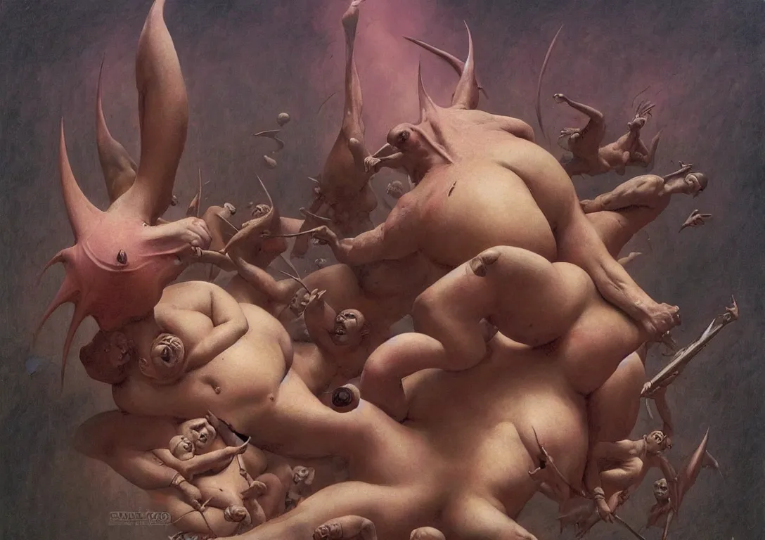 Prompt: patrick star in the style of wayne barlowe, gustav moreau, goward, bussiere, roberto ferri, santiago caruso, luis ricardo falero, frazetta