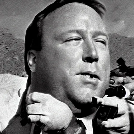 Image similar to alex jones getting attacked by an army of gay frogs, world war 2 video footage, historic,