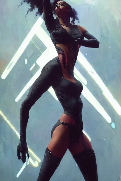 Image similar to cyberpunk Normani as aeon flux profile picture by Greg Rutkowski, dynamic pose, intricate, futuristic, fantasy, elegant, by Stanley Artgerm Lau, greg rutkowski, thomas kindkade, alphonse mucha, loish, norman Rockwell,