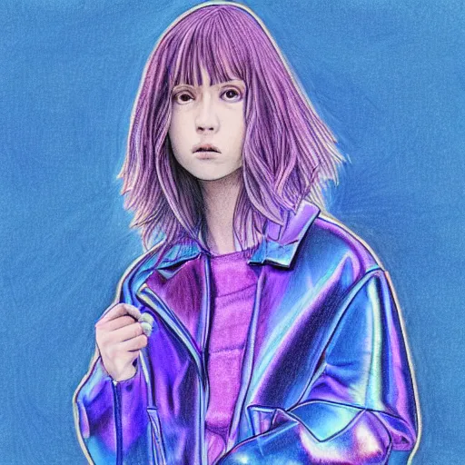 Image similar to a drawing of an iridescent blue and purple jacket, a color pencil sketch by avgust cernigoj, instagram contest winner, digital art, art on instagram, childs drawing, seapunk