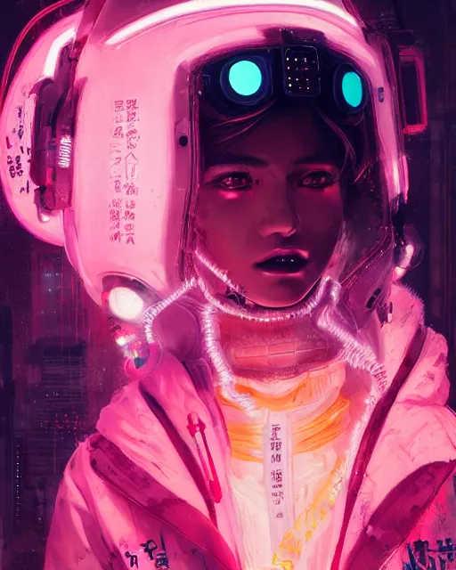 Image similar to detailed portrait Neon Operator Girl, cyberpunk futuristic neon, reflective puffy coat, decorated with traditional Japanese ornaments by Ismail inceoglu dragan bibin hans thoma greg rutkowski Alexandros Pyromallis Nekro Rene Maritte Illustrated, Perfect face, fine details, realistic shaded, fine-face, pretty face