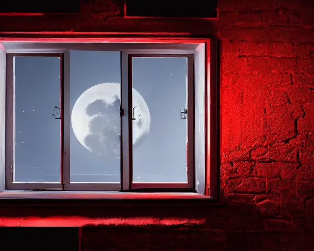 Image similar to view of a moonlit street in de rosse buurt, a window with a red light containing an nvidia gpu in a miniskirt, photorealistic atmospheric sensual lighting