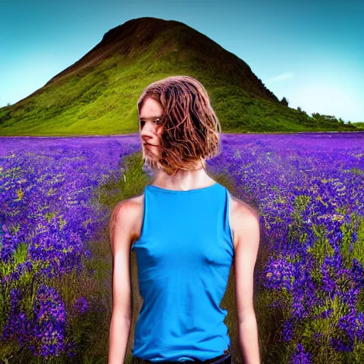 Image similar to epic realistic photo human body made of blue wild flowers