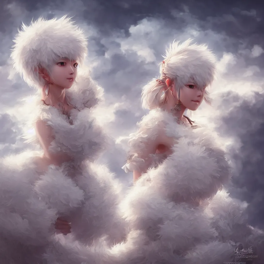 Image similar to white fluffy cloud, realistic 4 k octane cycles beautifully detailed render, 4 k, deep focus, intricate, elegant, highly detailed, photorealistic rendering, sharp focus, illustration, hearthstone, art by artgerm, hayao miyazaki