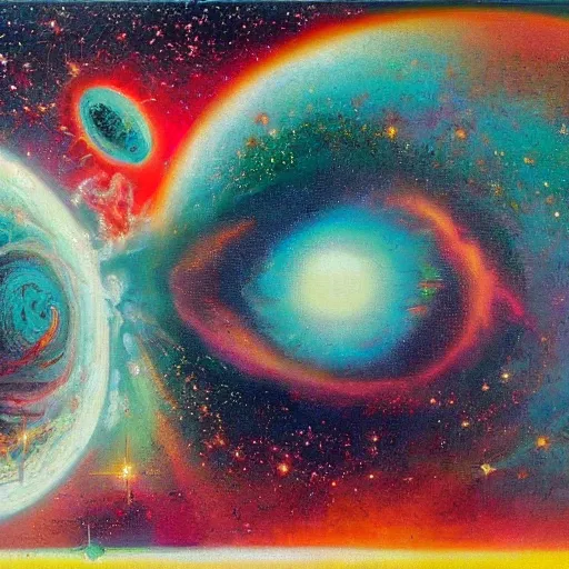 Image similar to sometimes forget there is purpose in all this and then i remember how far we've come, ( 1 9 5 5 ) awe inspiring cosmic scifi oil painting