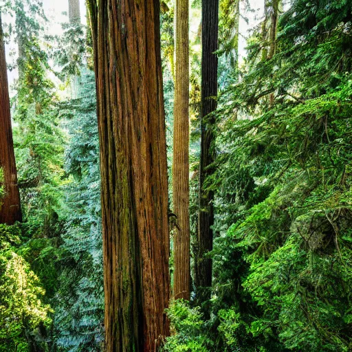 Prompt: treetop canopy view of redwood forest, swaying trees, windy, waves, rippling trees