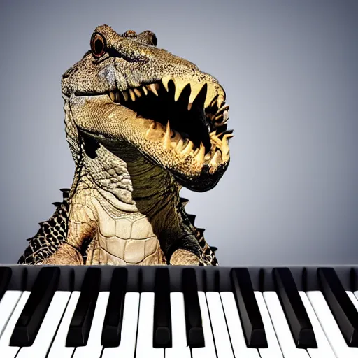 Image similar to A crocodile with piano keys instead of teeth