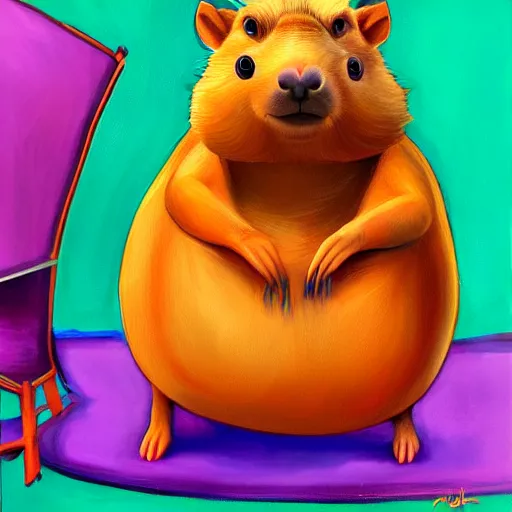 Image similar to a detailed painting of an adorable capybara superhero by pixar, new contemporary art, colorful
