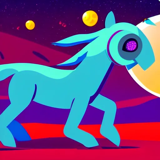 Image similar to anthropomorphic horse aliens partying on mars, style by kurzgesagt