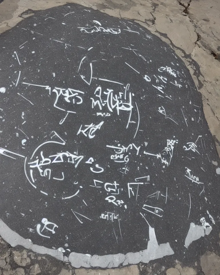 Prompt: banksy graffiti on black stone of mecca, alien planet, massive spaceships, retro futurism