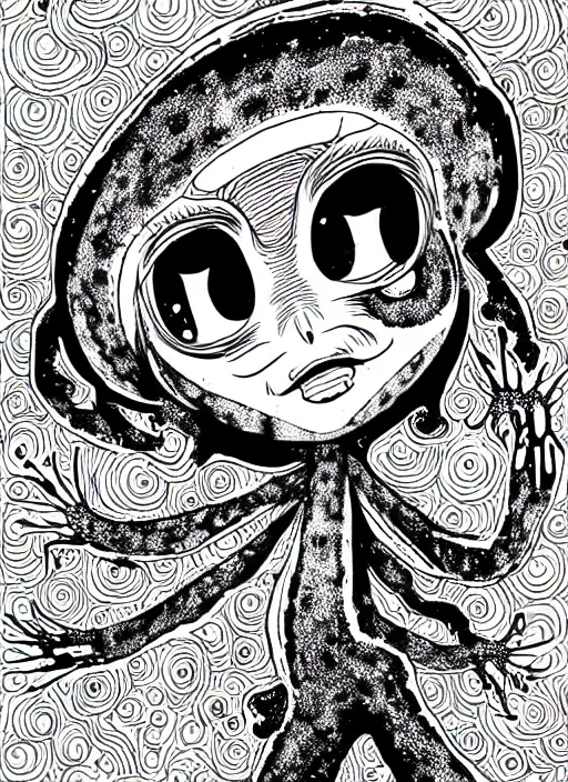 Prompt: junji ito style inkling from splatoon, splatoon, inkling, intricate, highly detailed, illustration, art by junji ito