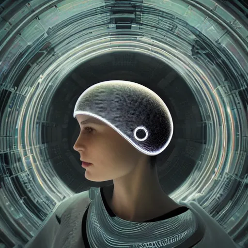 Prompt: a person in a holodeck, eeg nodes on scalp, zen atmosphere, incredible futuristic detail, photography concept art, 1 6 k