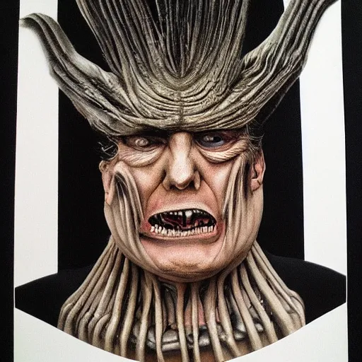 Image similar to Portrait by H.R.Giger of Trump Abomination, photo-realistic, 2K, highly detailed