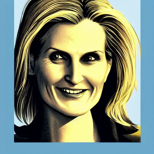 Image similar to smiling, happy, beautiful, intelligent, powerful helle thorning, loving eyes, fully clothed, wise, beautiful, dramatic lighting, sharp focus, art deco patterns by stanley artgerm, retro futurism, dramatic lighting, trending on artstation, flat colour, geometric curves, gradient filter