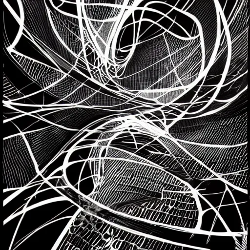 Image similar to abstract black and white concept art graphic painting illustrating diffusion process, overcomplicated, math inspired, hyper detailed