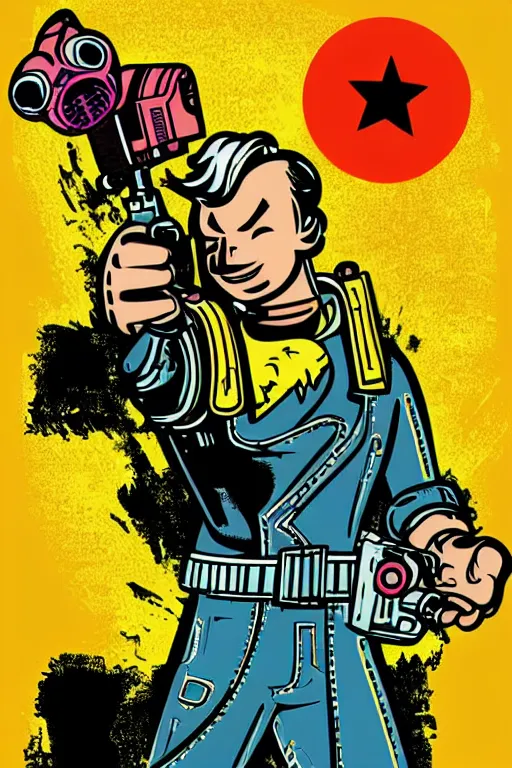 Image similar to fallout 7 6 retro futurist illustration art by butcher billy, sticker, colorful, illustration, highly detailed, simple, smooth and clean vector curves, no jagged lines, vector art, smooth andy warhol style