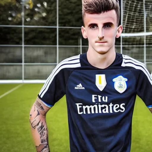 Image similar to a realistic detailed photo of a guy who is an attractive humanoid who is half robot and half humanoid, who is a male android, soccer player mason mount, shiny skin, posing like a statue, blank stare, by the pool, on display