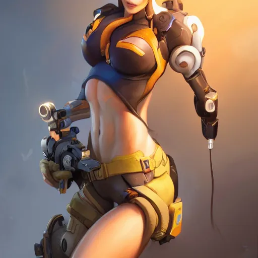 Prompt: a highly detailed portait of tracer from overwatch with muscles, digital art, pretty face, muscular, very beautiful face, very detailed eyes, 8 k resolution, digital painting, by james gurney wlop, greg rutkowski, full body