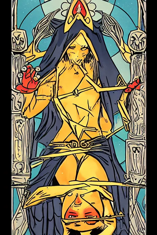 Prompt: tarot card!!! justice!! mysterious! misty! obscure!