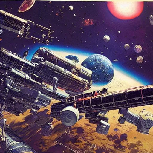 Image similar to abandoned space station, chris foss