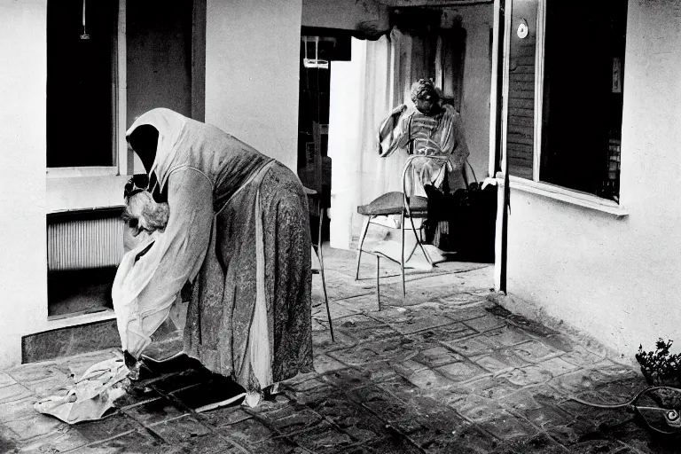 Image similar to death comes for an elderly lady. 1 9 6 9 black and white photo.