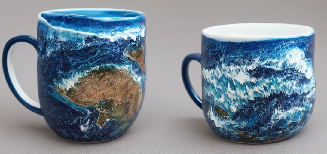 Image similar to A mug with a tsunami inside