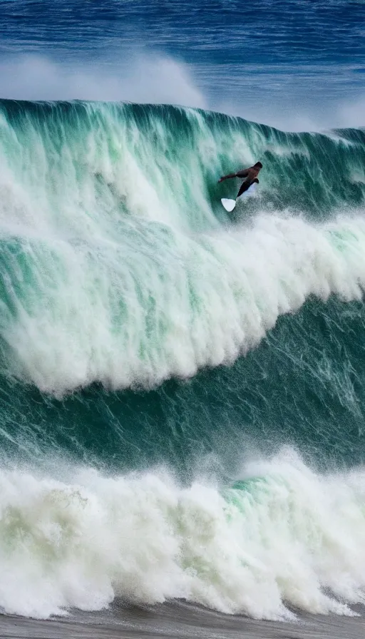 Prompt: sandy beach, big wave surfing,