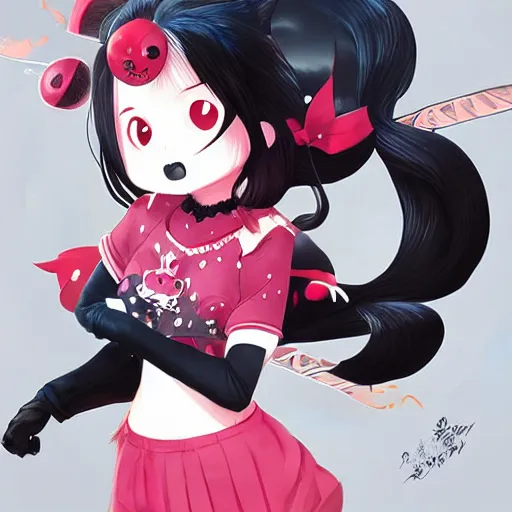 Image similar to Kuromi sanrio by Stanley Artgerm Lau, WLOP, Rossdraws, James Jean, Andrei Riabovitchev, Marc Simonetti, Yoshitaka Amano, ArtStation, CGSociety,