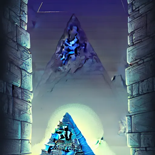 Prompt: highly detailed environment concept alt art doorway moon symmetrical inside glowing portal in the pyramid finely detailed illustration animation key frame
