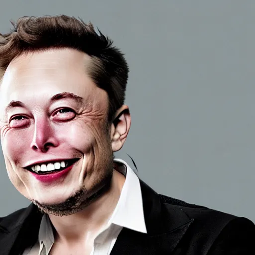 Image similar to elon musk as joker, long green curly hair, 8 k, highly detailed face