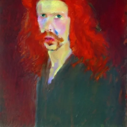 Image similar to a red headed man, impressionist, art, portrait,