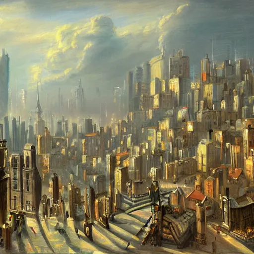 Prompt: painting of a city by jakub dvorsky