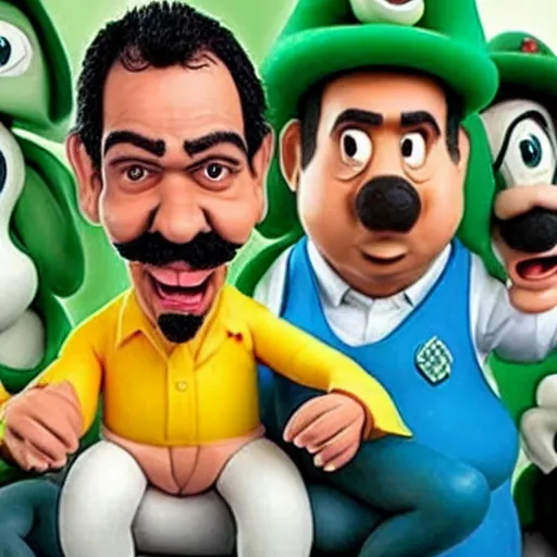 Image similar to beautifully rendered, masterpiece, caricature, claymation, luis guzman as luigi making absurd silly looking faces