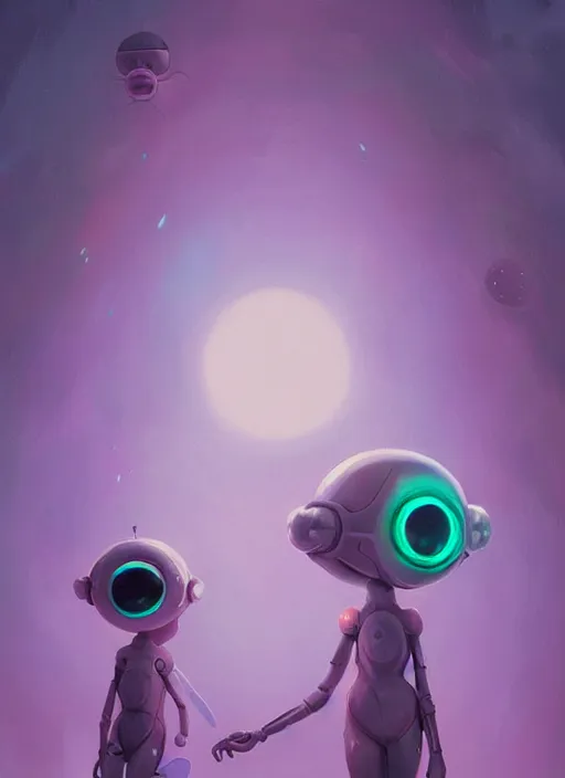 Image similar to A beautiful painting of cute science fiction aliens with big eyes, digital painting, illustration, artgram, by bobby chiu, beeple, studio ghibli, trending on artstation