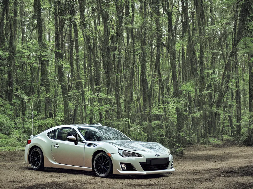 Prompt: subaru brz in a forest by studio ghibli