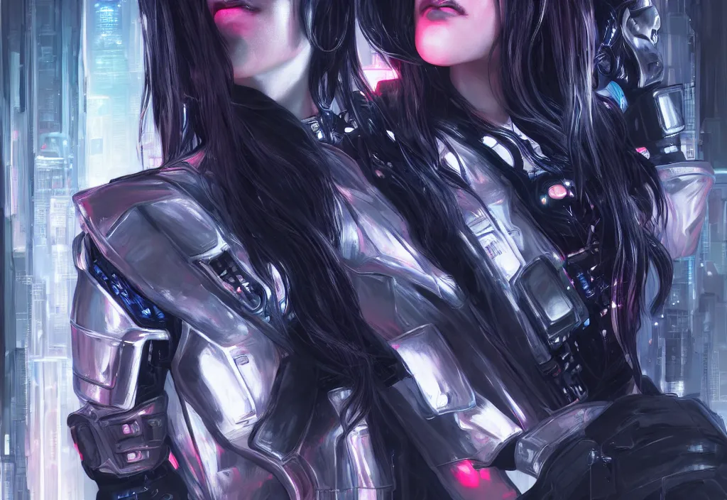 Prompt: portrait holy dark grey hair of futuristic police girl, black armored uniform, at cyberpunk reflected tokyo night, ssci - fi and fantasy, neon light, intricate and very very beautiful, highly detailed, digital painting, artstation, concept art, smooth and sharp focus, illustration, art by tian zi and wlop and alphonse mucha