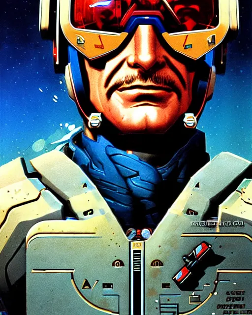 Image similar to soldier 7 6 from overwatch, character portrait, portrait, close up, concept art, intricate details, highly detailed, vintage sci - fi poster, retro future, in the style of chris foss, rodger dean, moebius, michael whelan, and gustave dore