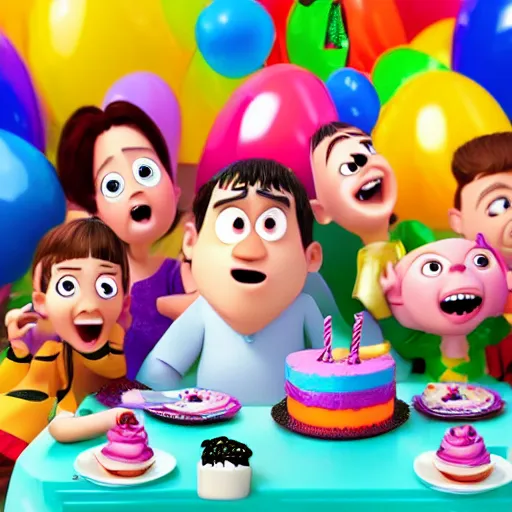 Image similar to the absolute despair of a birthday party, digital cgi, pixar