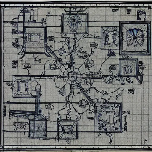 Prompt: blueprint diagram schematic of arcane eldritch mystical magic