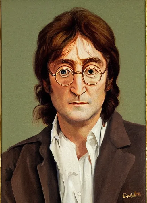 Prompt: a portrait painting of John Lennon by John Currin