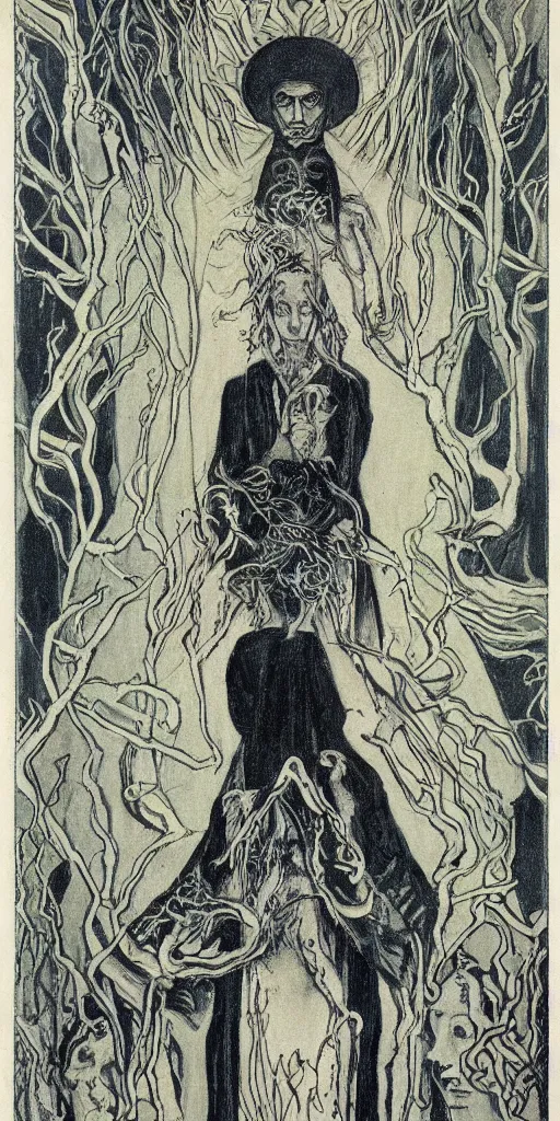 Image similar to the magician tarot card by austin osman spare