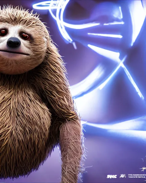 Image similar to sonic the hedgehog as a sloth, weta hyperrealism cinematic lighting and compositon
