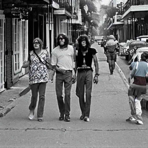 Prompt: a street in new orleans with 2 hippy's in the year 1 9 7 1